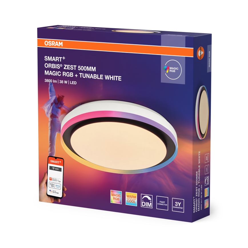 Osram - LED RGBW himmennettävä kattovalaisin SMART+ MAGIC LED/38W/230V halkaisija 49 cm musta 2700-6500K Wi-Fi