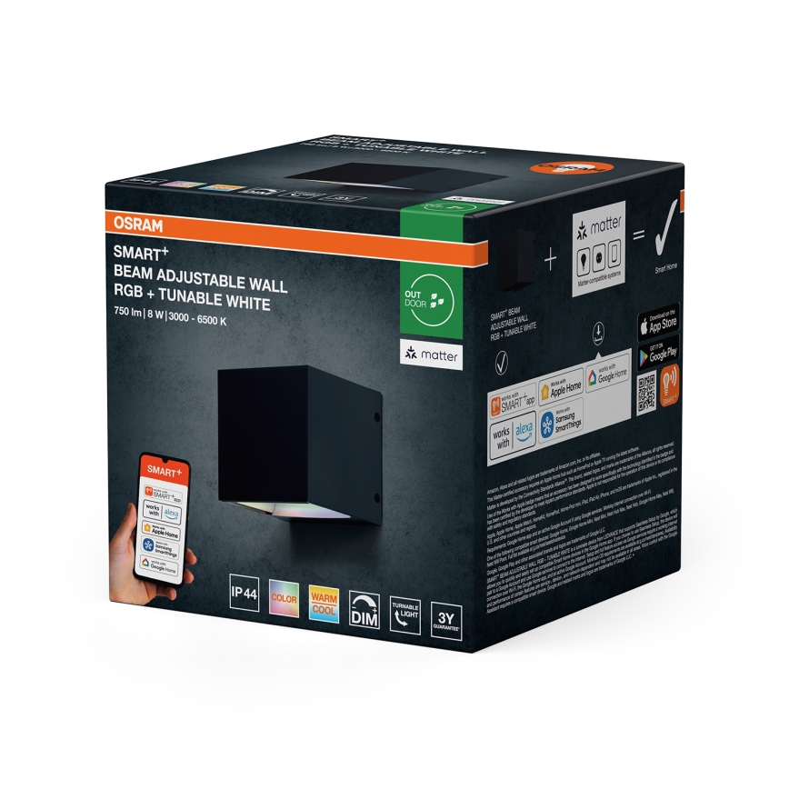 Osram - LED RGBW himmennettävä ulkoseinävalaisin SMART+ BEAM LED/8W/230V 3000-6500K IP44 Wi-Fi