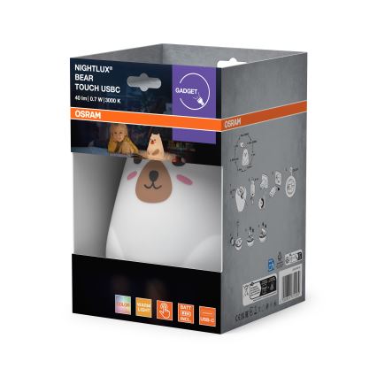 Osram - LED RGBW himmennettävä lasten kosketusvalaisin NIGHTLUX BEAR LED/0,7W/3,7V 1200 mAh valkoinen