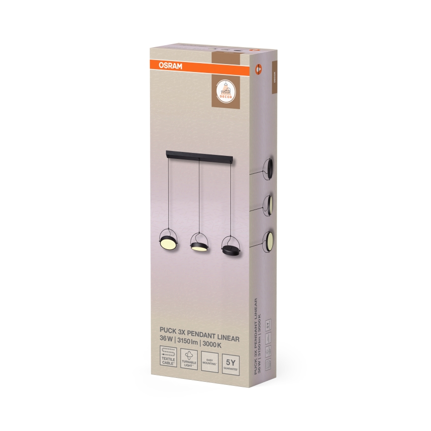 Osram - LED-riippuvalaisin DECOR PUCK vaijerikiinnityksellä, 3xLED/12W/230V, CRI 90, musta