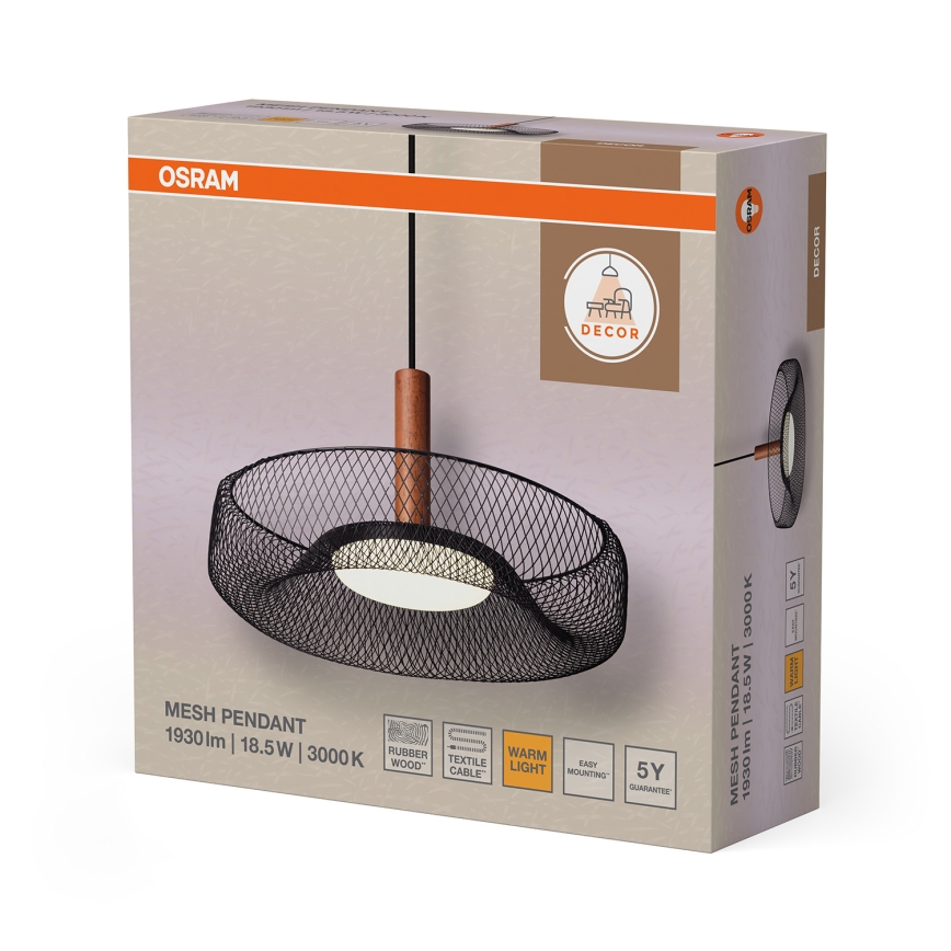 Osram - LED-riippuvalaisin kaapelilla DECOR MESH LED/18,5W/230V halkaisija 40 cm musta/kumipuu