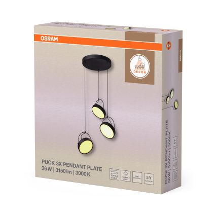 Osram - LED-riippuvalaisin vaijerilla DECOR PUCK 3xLED/12W/230V CRI 90 musta