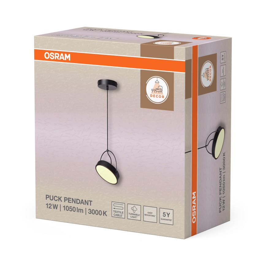Osram - LED-riippuvalaisin vaijerilla DECOR PUCK LED/12W/230V CRI 90 musta