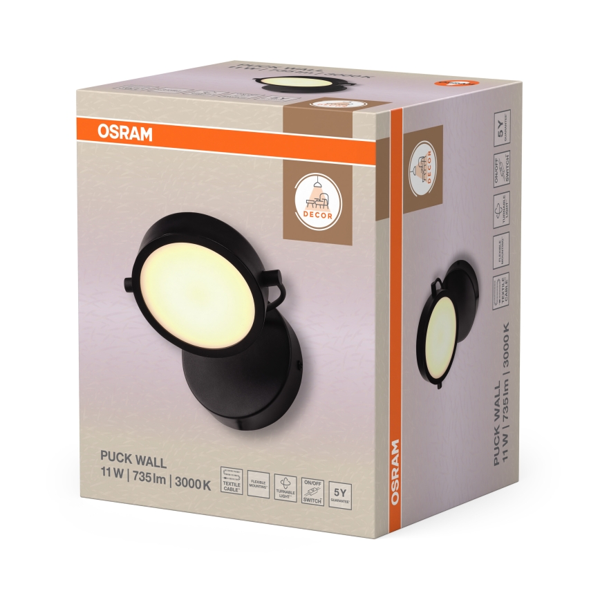 Osram - LED-seinävalaisin DECOR PUCK LED/11W/230V musta