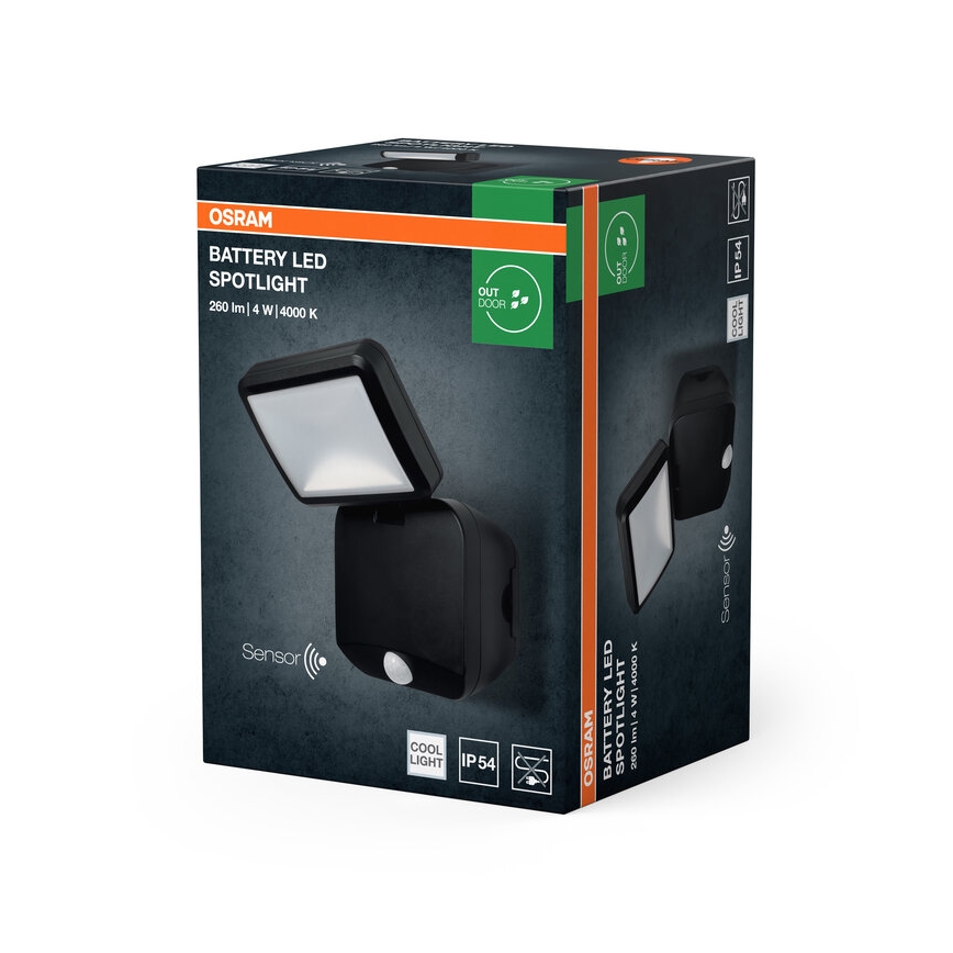 Osram - LED-ulkoseinävalonheitin tunnistimella BATTERY LED/4W/4xD IP54