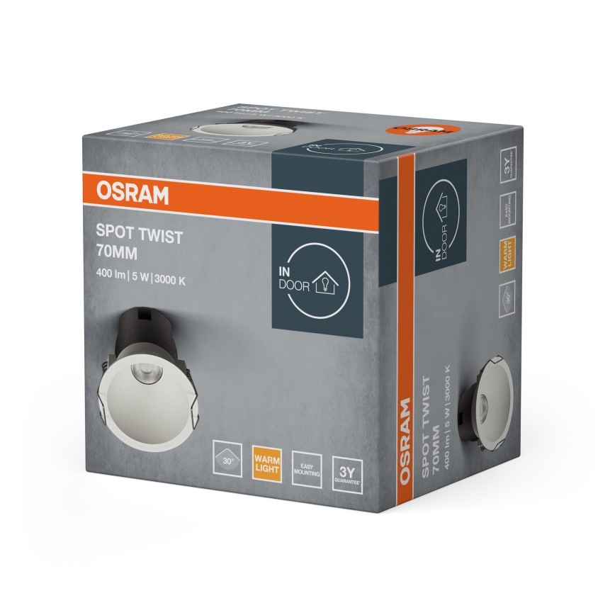 Osram - LED-upotettava alasvalo SPOT TWIST, 5 W / 230 V, 3000 K, halkaisija 7 cm, valkoinen