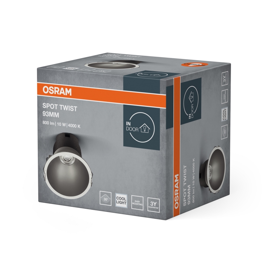 Osram - SPOT TWIST LED-upotettava valaisin 10 W/230 V 4000 K Ø 9,3 cm valkoinen/hopea