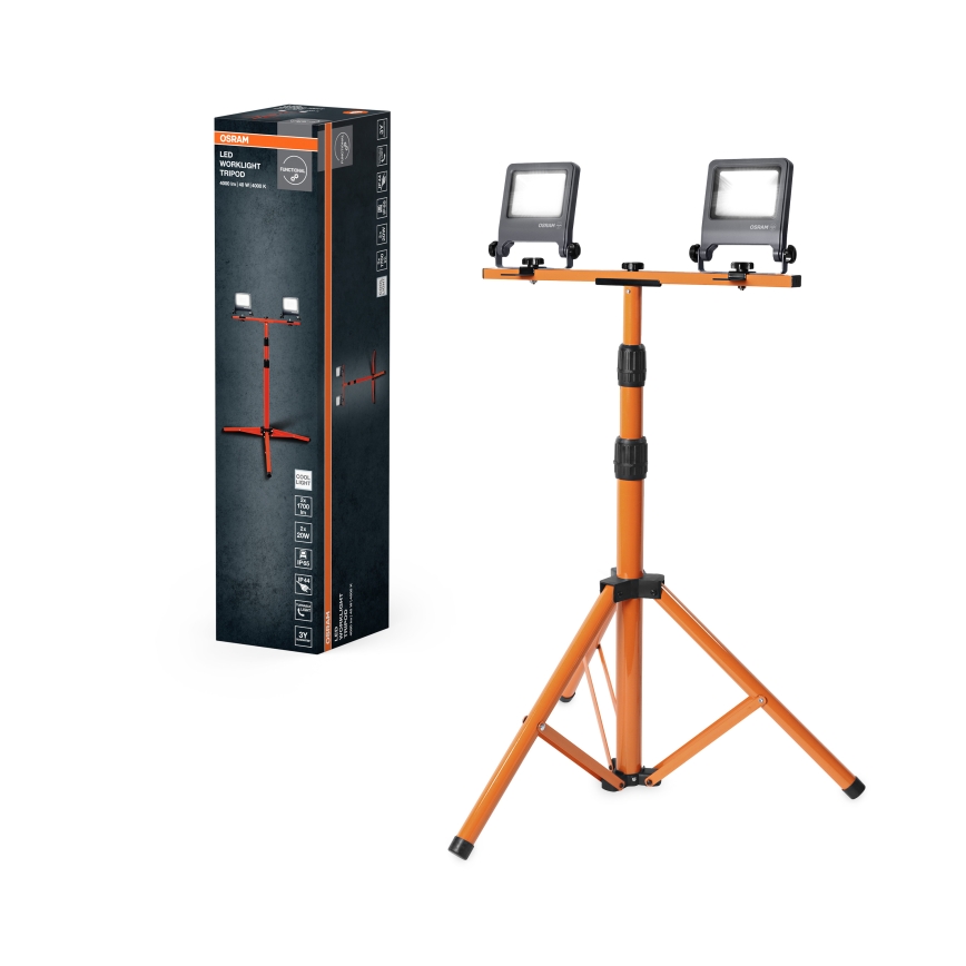 Osram - LED-työvalo jalustalla TRIPOD 2xLED/20W/230V 4000K IP65 oranssi/antrasiitti