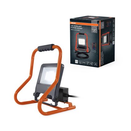 Osram - LED-heittovalaisin kiinnikkeellä ja pistorasioilla R-STAND LED/50W/230V 4000K IP44 oranssi/antrasiitti