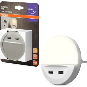 Osram - LED-yövalaisin pistorasiaan anturilla LUNETTA 2xUSB LED/13W/230V