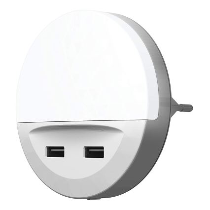 Osram - LED-yövalaisin pistorasiaan anturilla LUNETTA 2xUSB LED/13W/230V