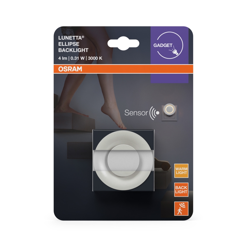 Osram - LED-yövalo liiketunnistimella ja hämäräkytkimellä LUNETTA LED/0,31W/230V valkoinen