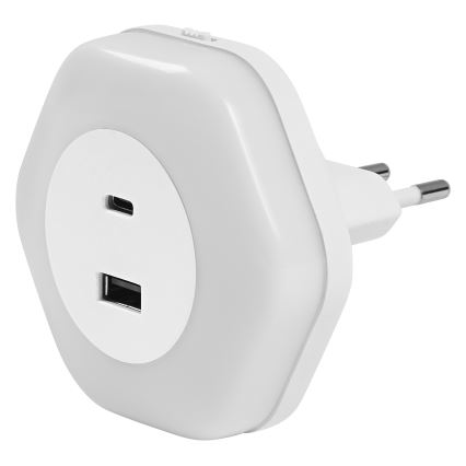 Osram - LED-opastevalaisin pistorasiaan USB-liitännällä LUNETTA LED/15W/230V valkoinen