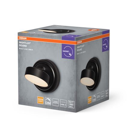 Osram - ladattava, himmennettävä kosketusohjattu seinävalaisin NIGHTLUX LED/1,8W/5V musta