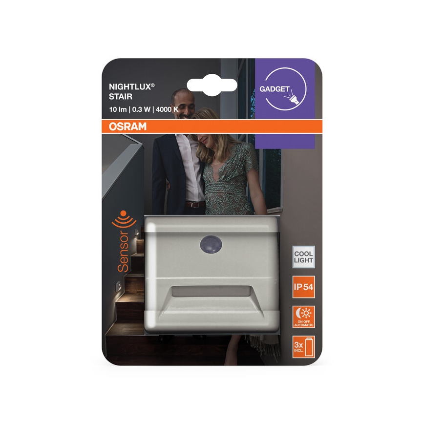 Osram - LED-porrasvalaisin anturilla NIGHTLUX LED/0,25W/3xAAA IP54 valkoinen