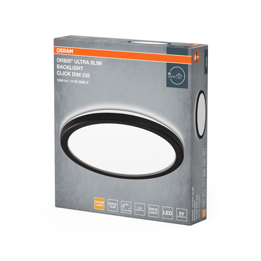 Osram - LED-himmennettävä kattovalaisin ORBIS ULTRA SLIM LED/15W/230V 3000K halkaisija 23,5 cm musta