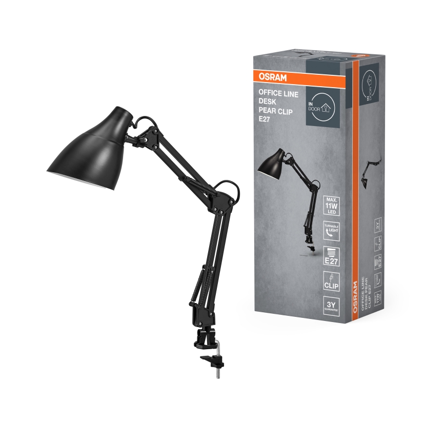 Osram - Pöytälamppu klipsillä DESK LINE 1xE27/11W/230V musta