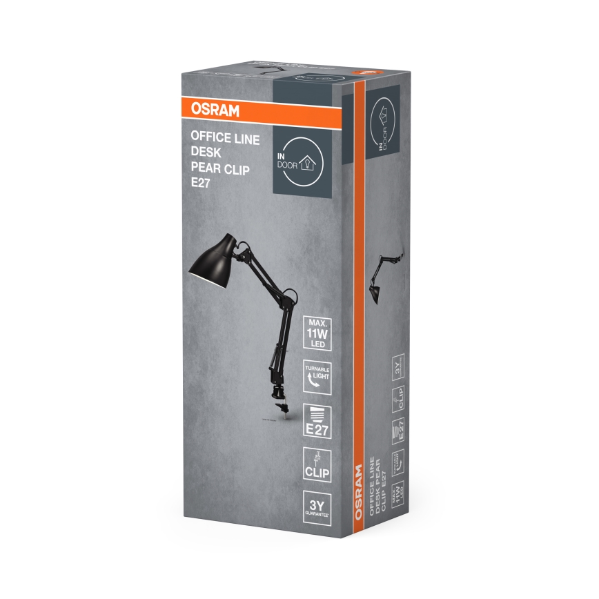 Osram - Pöytälamppu klipsillä DESK LINE 1xE27/11W/230V musta