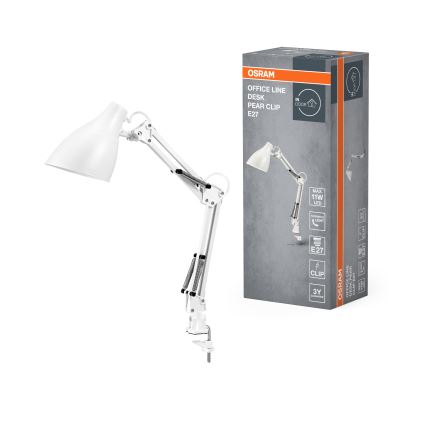 Osram - Pöytävalaisin klipsillä DESK LINE 1xE27/11W/230V valkoinen