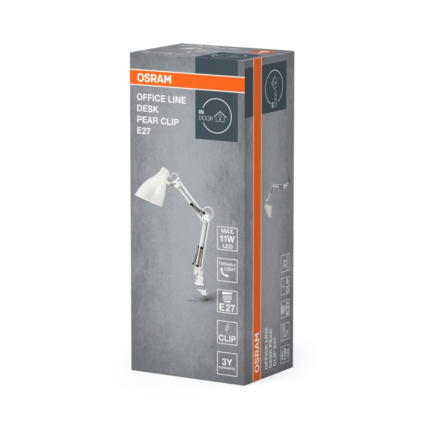 Osram - Pöytävalaisin klipsillä DESK LINE 1xE27/11W/230V valkoinen