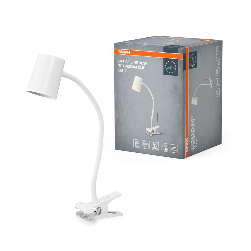 Osram - Pöytävalaisin klipsillä DESK LINE 1xGU10/9W/230V valkoinen