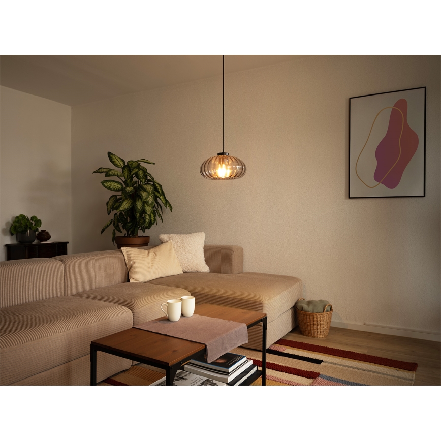 Osram - Riippuvalaisin DECOR SMOKE, kaapelilla, 1xE27/12W/230V, halkaisija 28 cm, musta/savunharmaa