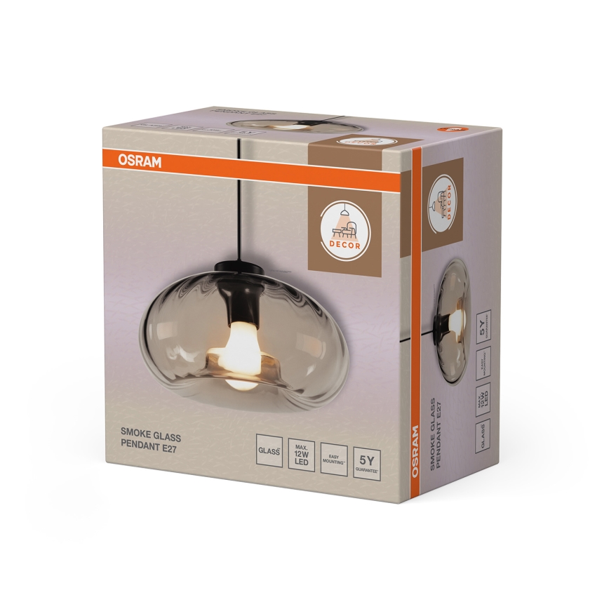 Osram - Riippuvalaisin DECOR SMOKE, kaapelilla, 1xE27/12W/230V, halkaisija 28 cm, musta/savunharmaa