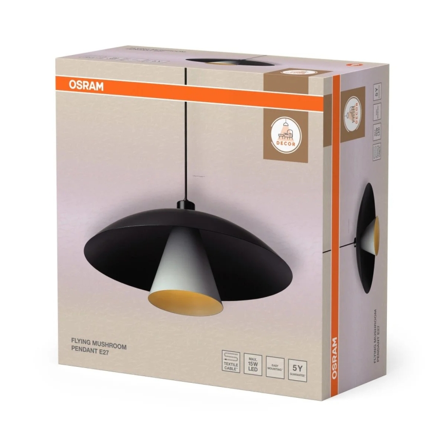 Osram - Riippuvalaisin johdolla DECOR FLYING MUSHROOM 1xE27/25W/230V Ø 50 cm musta