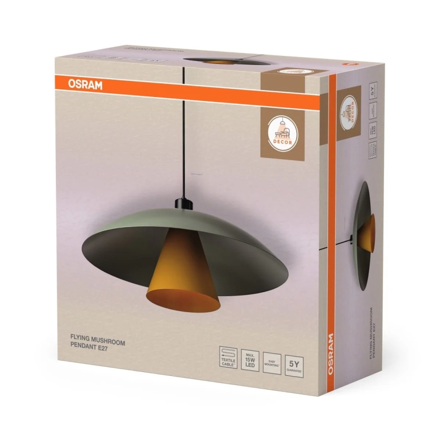 Osram - Riippuvalaisin kaapelilla DECOR FLYING MUSHROOM 1xE27/25W/230V, Ø 50 cm, vihreä