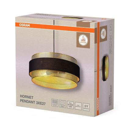 Osram - Riippuvalaisin kaapelilla DECOR HORNET 3xE27/10W/230V halkaisija 50 cm musta/kultainen