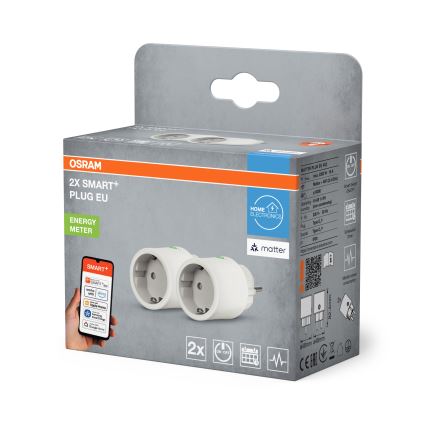 Osram - Setti 2x älypistorasia SMART+ MATTER SCHUKO 2300W/230V/10A Wi-Fi valkoinen