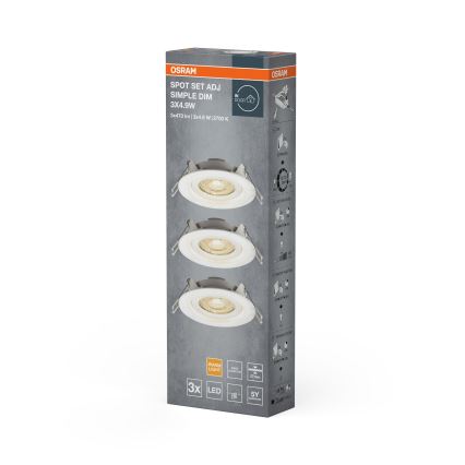 Osram - Setti 3 kpl himmennettäviä upotettavia LED-spot-valaisimia SPOT LED/4,9W/230V 2700K Ø 8,7 cm, valkoinen
