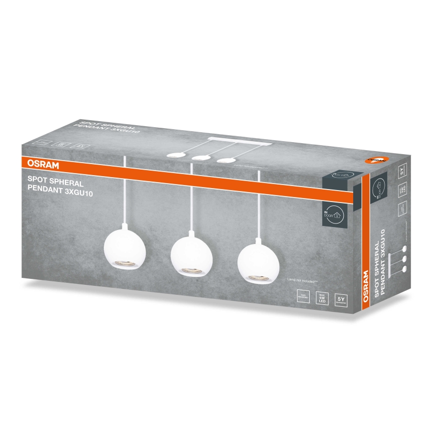 Osram - SPOT SPHERAL riippuvalaisin johdolla 3xGU10/6W/230V valkoinen