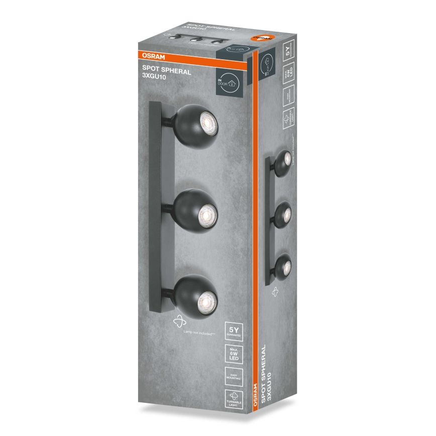 Osram - SPOT SPHERAL spottivalaisin 3xGU10/6W/230V, musta