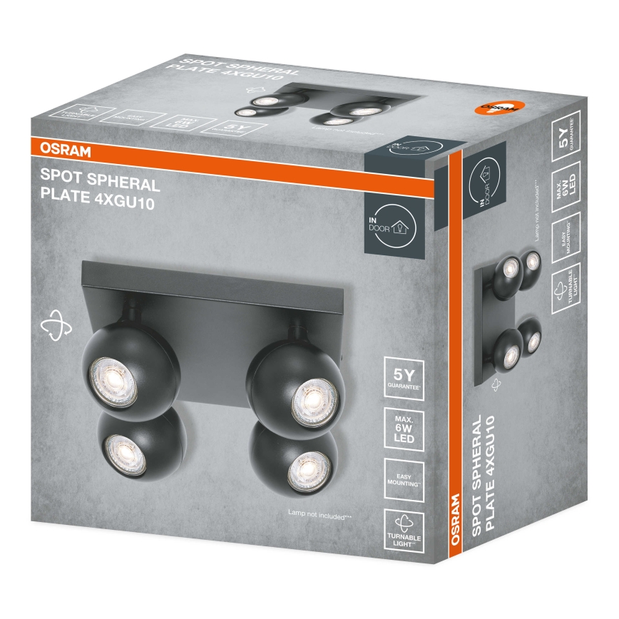 Osram - Spottivalaisin SPOT SPHERAL 4xGU10/6W/230V musta