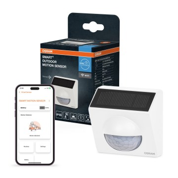 Osram - Ulkokäyttöön aurinkokennolla toimiva liiketunnistin SMART+ 3,7V valkoinen IP65 Wi-Fi 800 mAh
