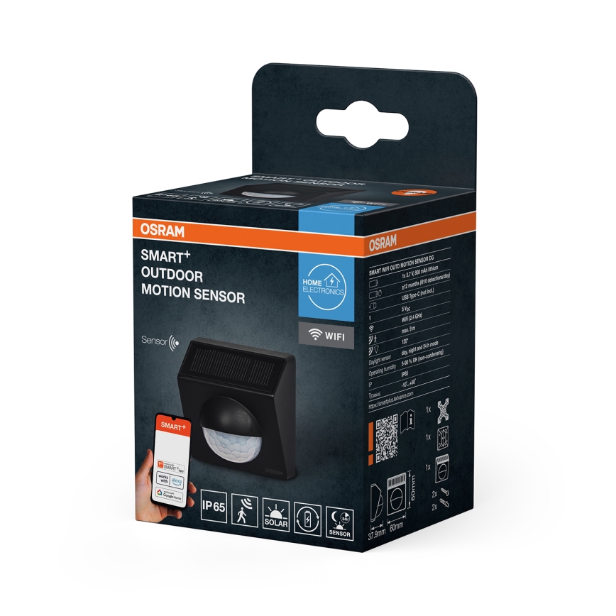 Osram - Ulkokäyttöön suunniteltu aurinkoenergialla toimiva liiketunnistin SMART+ 3,7 V antrasiitti IP65 Wi‑Fi 800 mAh
