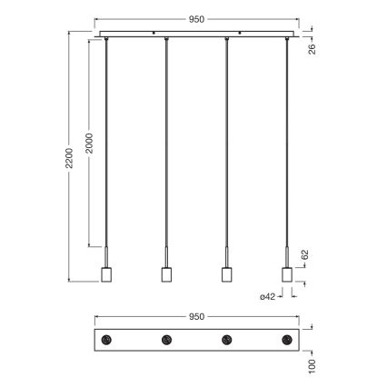Osram - Virtajohto NEEDLE PENDANT 4xE27/25W/230V antrasiitti