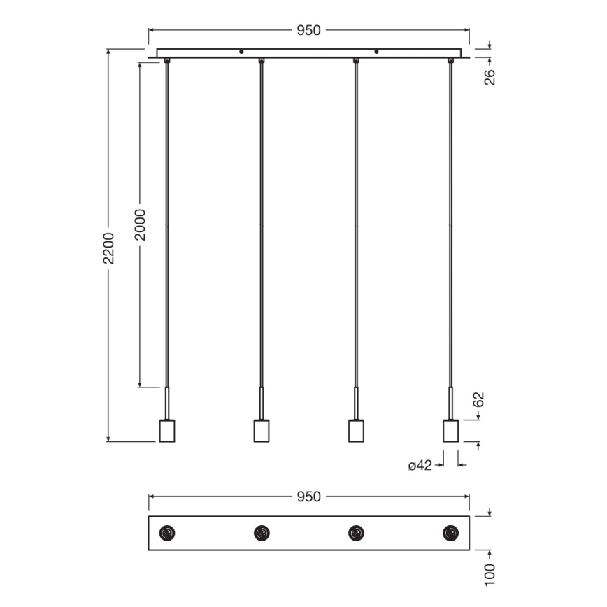 Osram - Virtajohto NEEDLE PENDANT 4xE27/25W/230V antrasiitti