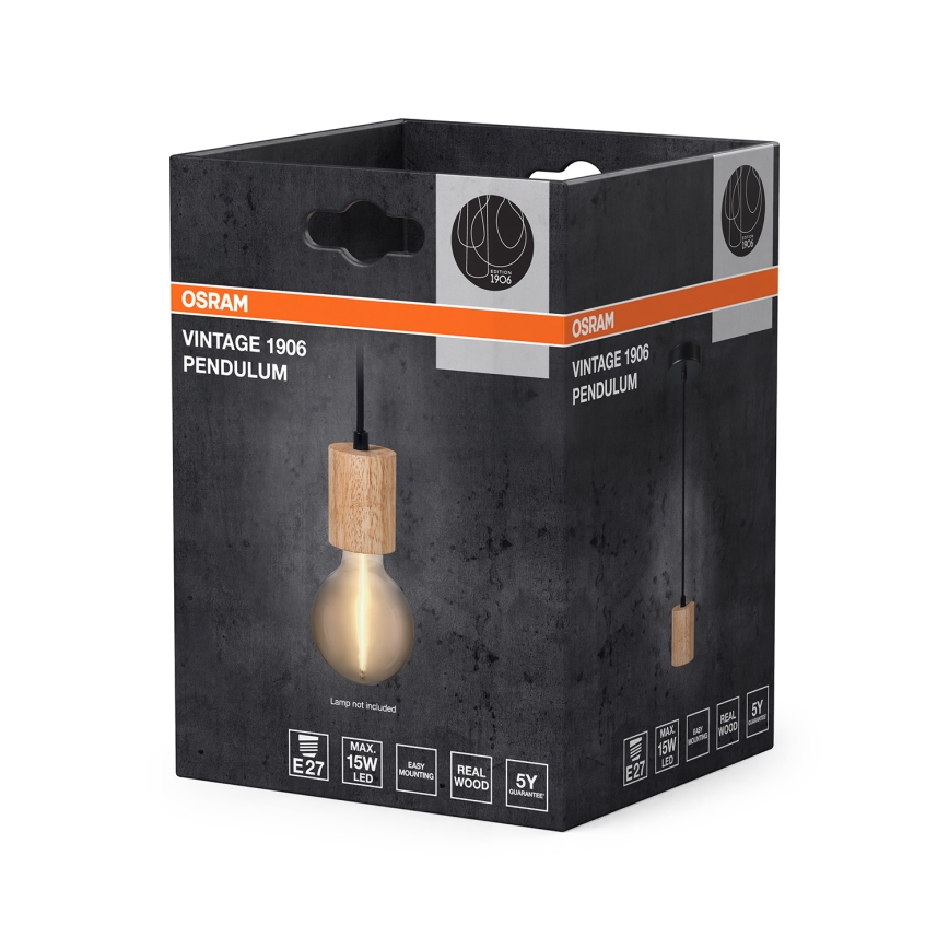 Osram - Virtajohto PENDULUM CYLINDER 1xE27/15W/230V puinen