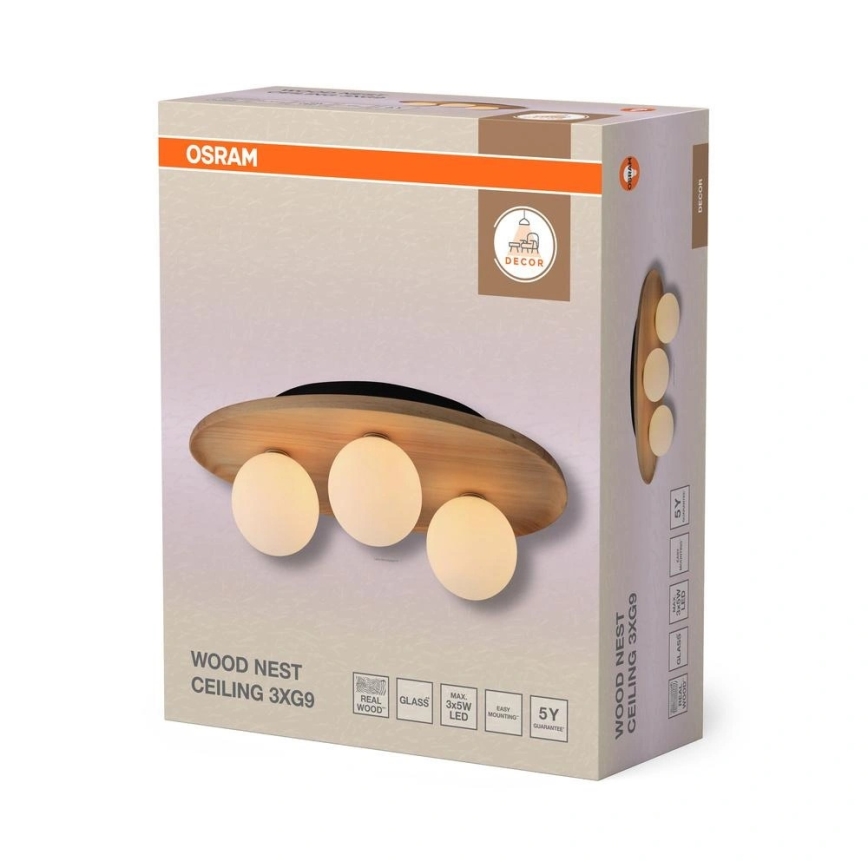 Osram - WOOD NEST kattovalaisin 3xG9/5W/230V kumipuu