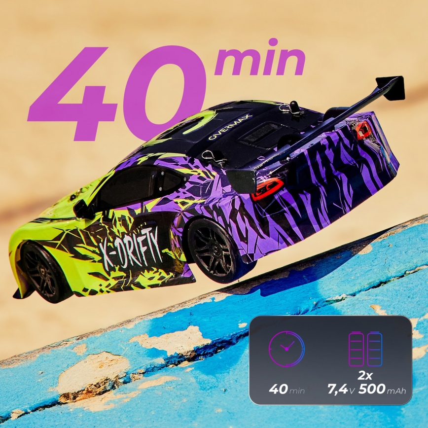 Overmax - radio-ohjattava RC-driftauto X-DRIFT 1000 mAh keltainen/violetti