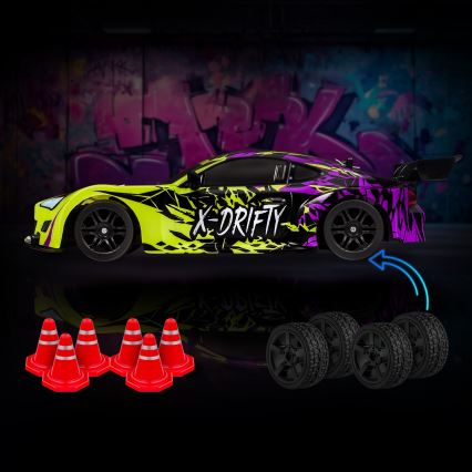 Overmax - radio-ohjattava RC-driftauto X-DRIFT 1000 mAh keltainen/violetti