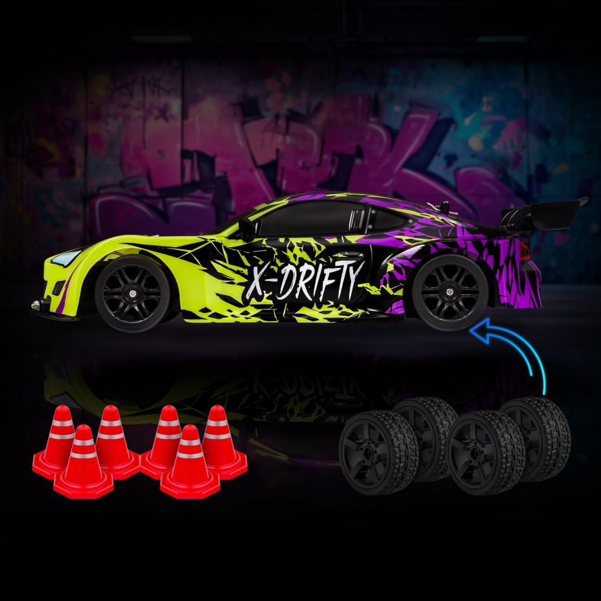 Overmax - radio-ohjattava RC-driftauto X-DRIFT 1000 mAh keltainen/violetti