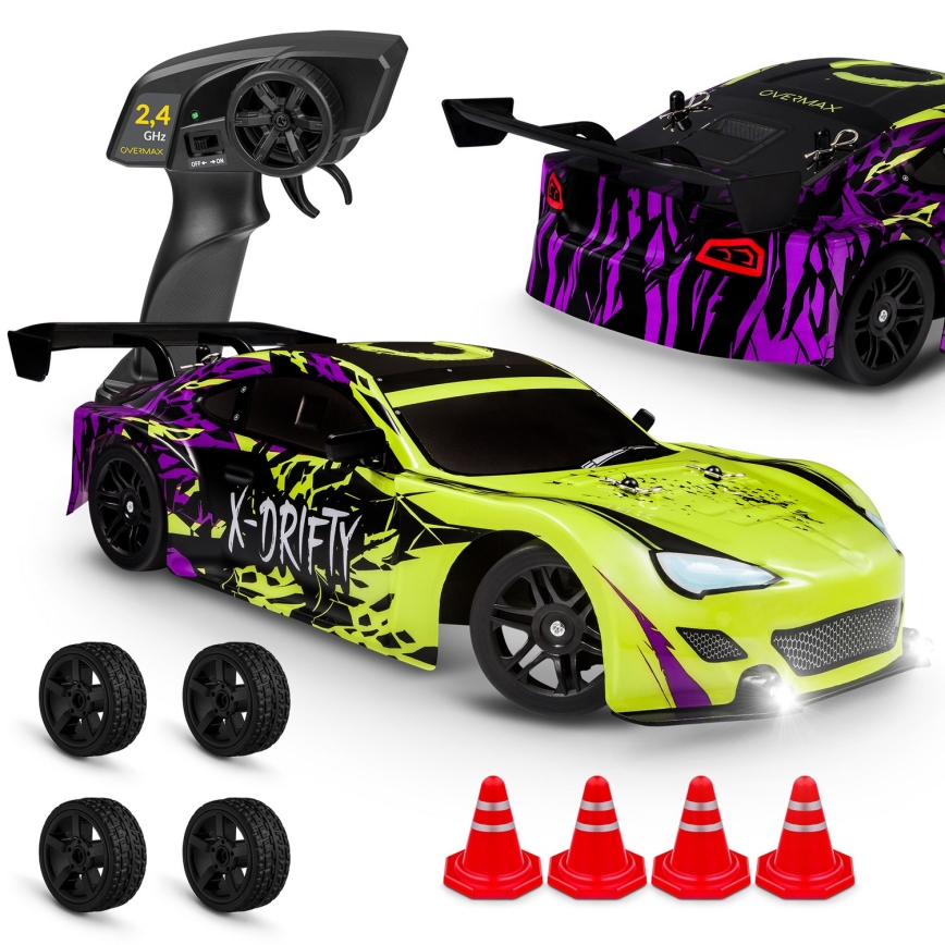 Overmax - radio-ohjattava RC-driftauto X-DRIFT 1000 mAh keltainen/violetti