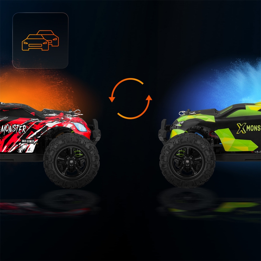 Overmax - 2-in-1 kauko-ohjattava RC-auto X-MONSTER 3.5 1700 mAh musta/punainen/vihreä