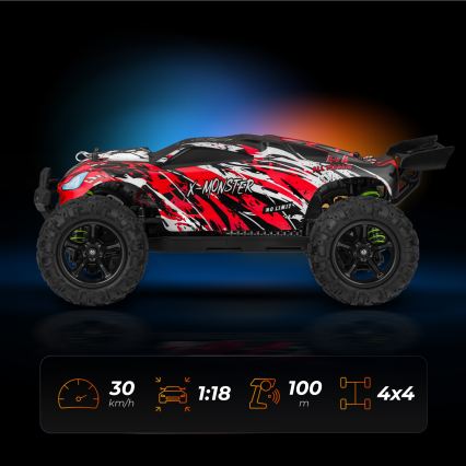 Overmax - 2-in-1 kauko-ohjattava RC-auto X-MONSTER 3.5 1700 mAh musta/punainen/vihreä