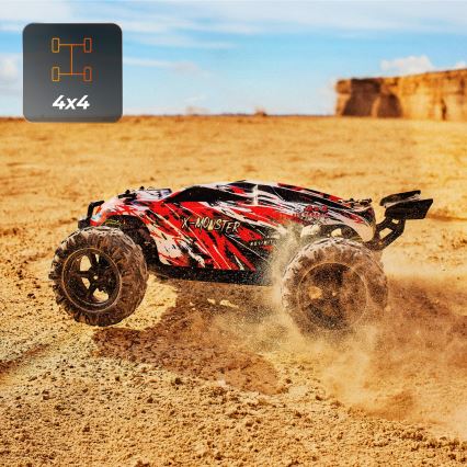 Overmax - 2-in-1 kauko-ohjattava RC-auto X-MONSTER 3.5 1700 mAh musta/punainen/vihreä