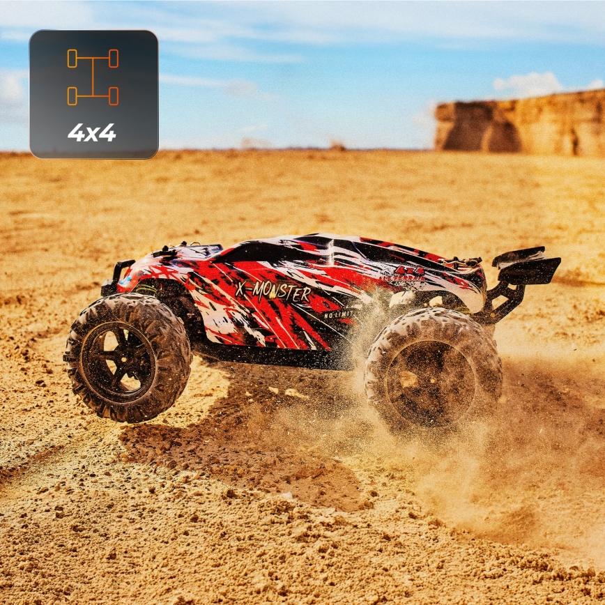 Overmax - 2-in-1 kauko-ohjattava RC-auto X-MONSTER 3.5 1700 mAh musta/punainen/vihreä