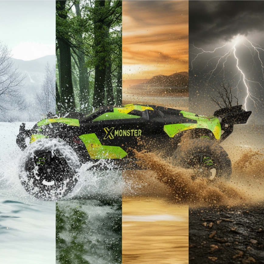 Overmax - 2-in-1 kauko-ohjattava RC-auto X-MONSTER 3.5 1700 mAh musta/punainen/vihreä